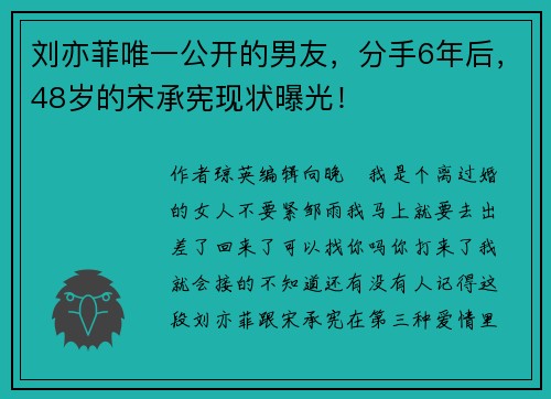 刘亦菲唯一公开的男友，分手6年后，48岁的宋承宪现状曝光！