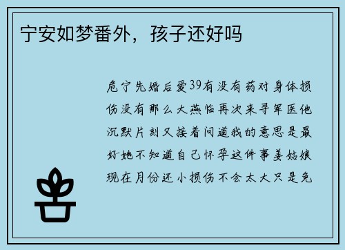 宁安如梦番外,孩子还好吗