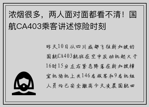浓烟很多,两人面对面都看不清!国航CA403乘客讲述惊险时刻