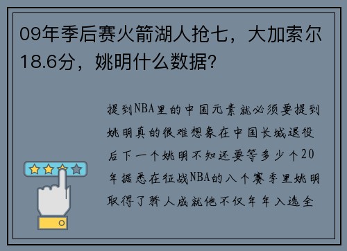 09年季后赛火箭湖人抢七，大加索尔18.6分，姚明什么数据？