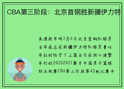 CBA第三阶段:北京首钢胜新疆伊力特