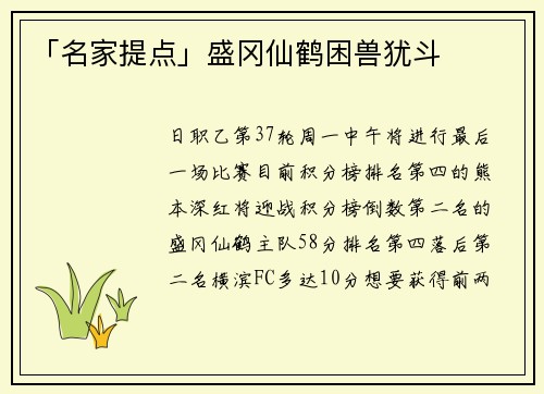 「名家提点」盛冈仙鹤困兽犹斗