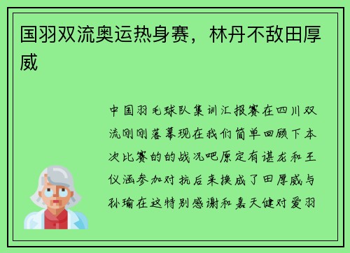 国羽双流奥运热身赛，林丹不敌田厚威