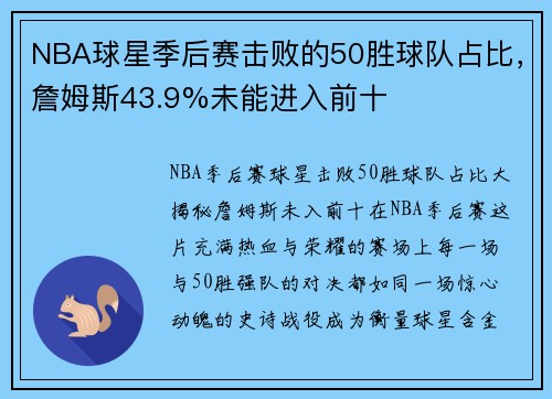 NBA球星季后赛击败的50胜球队占比，詹姆斯43.9%未能进入前十